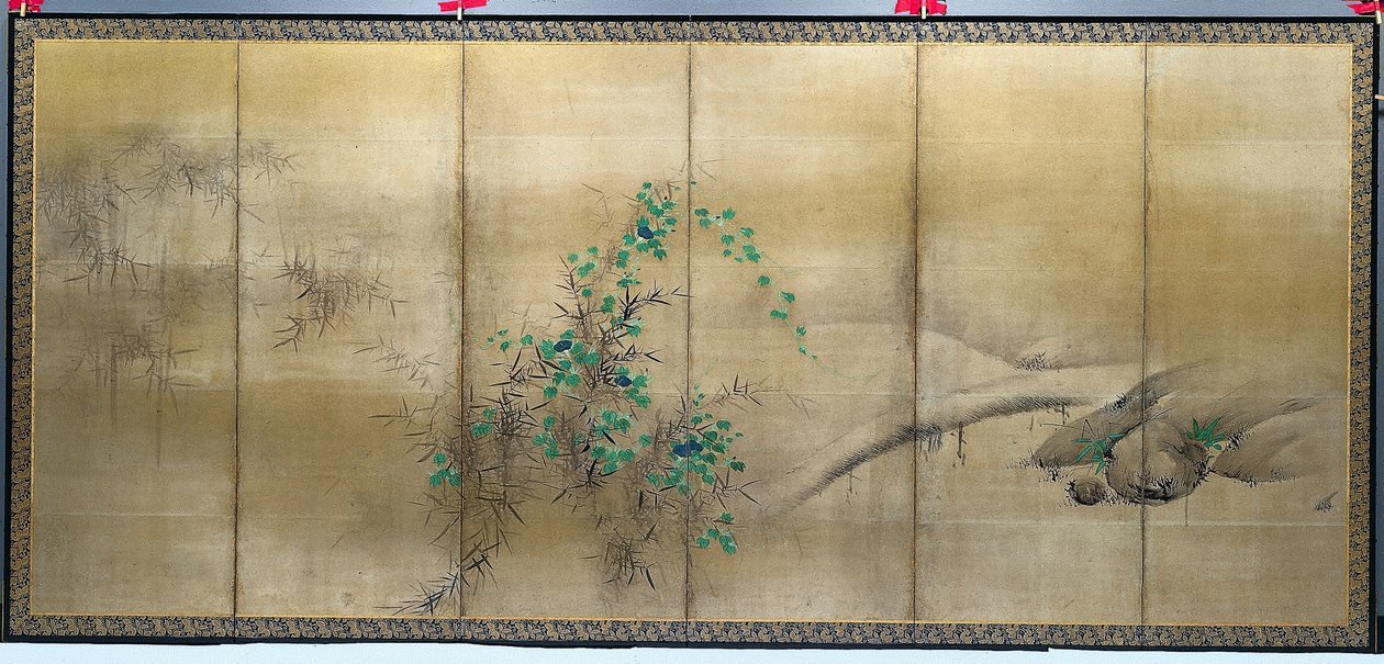 Flores de Invierno y Verano, Uno de un par de biombos de seis paneles, c. 1600 de Yusho Kaiho