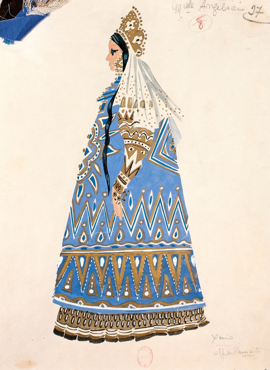 Boceto del vestuario de Xenia en "Boris Godunov" de Modest Petrovic Musorgskij de Yves Bonnat