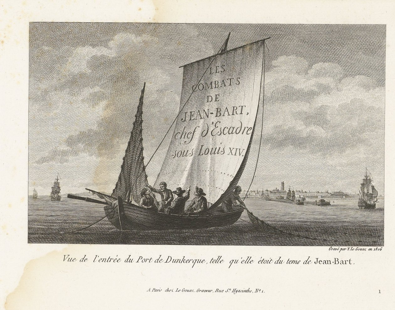 Ingang tot de Haven van Duinkerke, ca. 1693-1694 Vista de la entrada al Puerto de Dunkerque, tal como era en la época de Jean-Bart (título sobre objeto) Colección de los combates de Jean-Bart, comandante de escuadrón de Luis XIV (título de la serie) de Yves Marie Le Gouaz