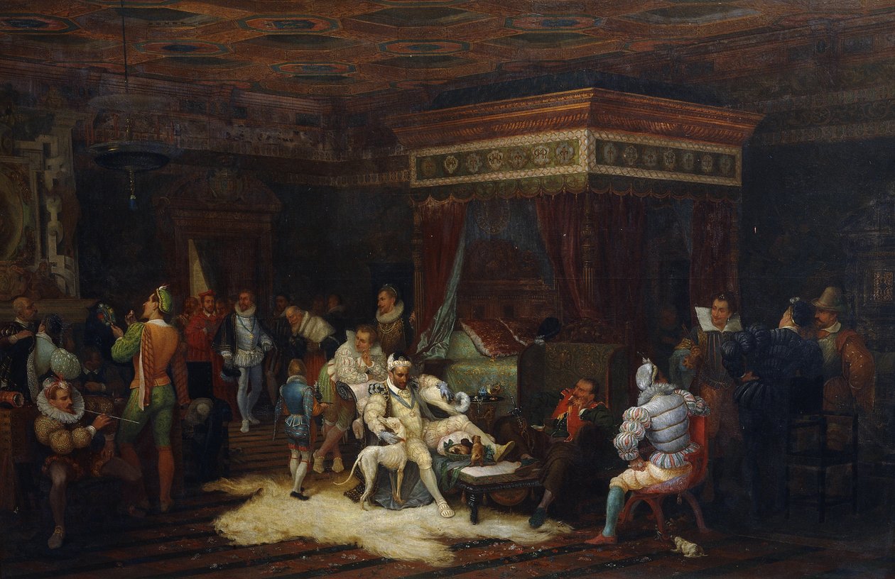 La llegada del duque de Guisa a la cámara del rey Enrique III en Fontainebleau, 1861 de Yves Theophile Rene Grenier de Saint