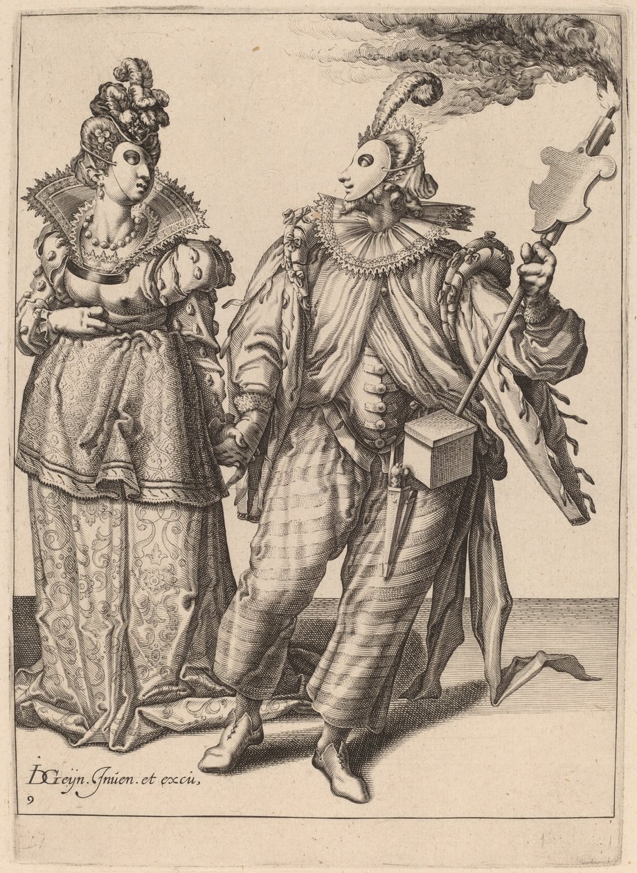 Una Mujer Guiada por un Jugador Sosteniendo una Antorcha de Zacharias Dolendo after Jacques de Gheyn II