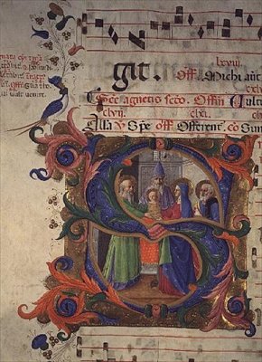 Misal 515 f.28v Inicial historiada S que representa La Presentación en el Templo, 1448-49 de Zanobi di Benedetto Strozzi