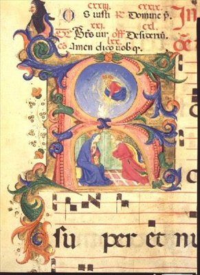Misal 515 f.42r Inicial historiada R que representa la Anunciación, 1448-49 de Zanobi di Benedetto Strozzi