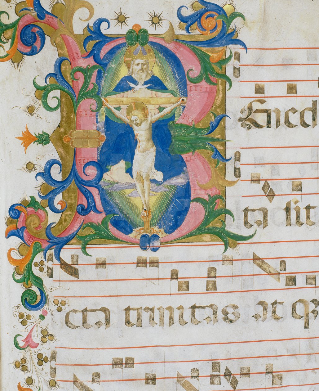 La Trinidad, detalle en miniatura del libro del coro de Zanobi di Benedetto Strozzi