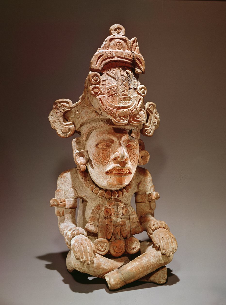 Urna representando una deidad sentada, Monte Albán, Oaxaca, Periodo III (cerámica) de Zapotec