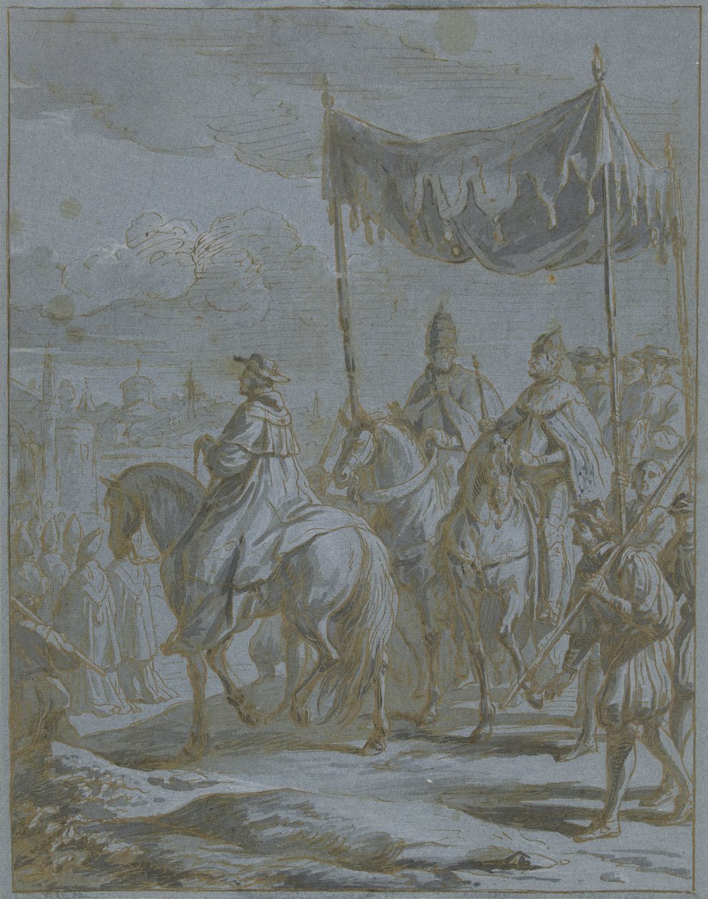 Entrada de la procesión de un emperador y un papa en una ciudad de Zeger Jacob van Helmont