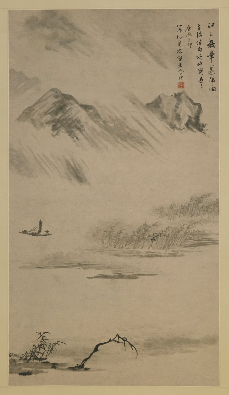 Paisaje Fluvial en Lluvia, provincia de Anhui, China, dinastía Qing, 1687 de Zha Shibiao