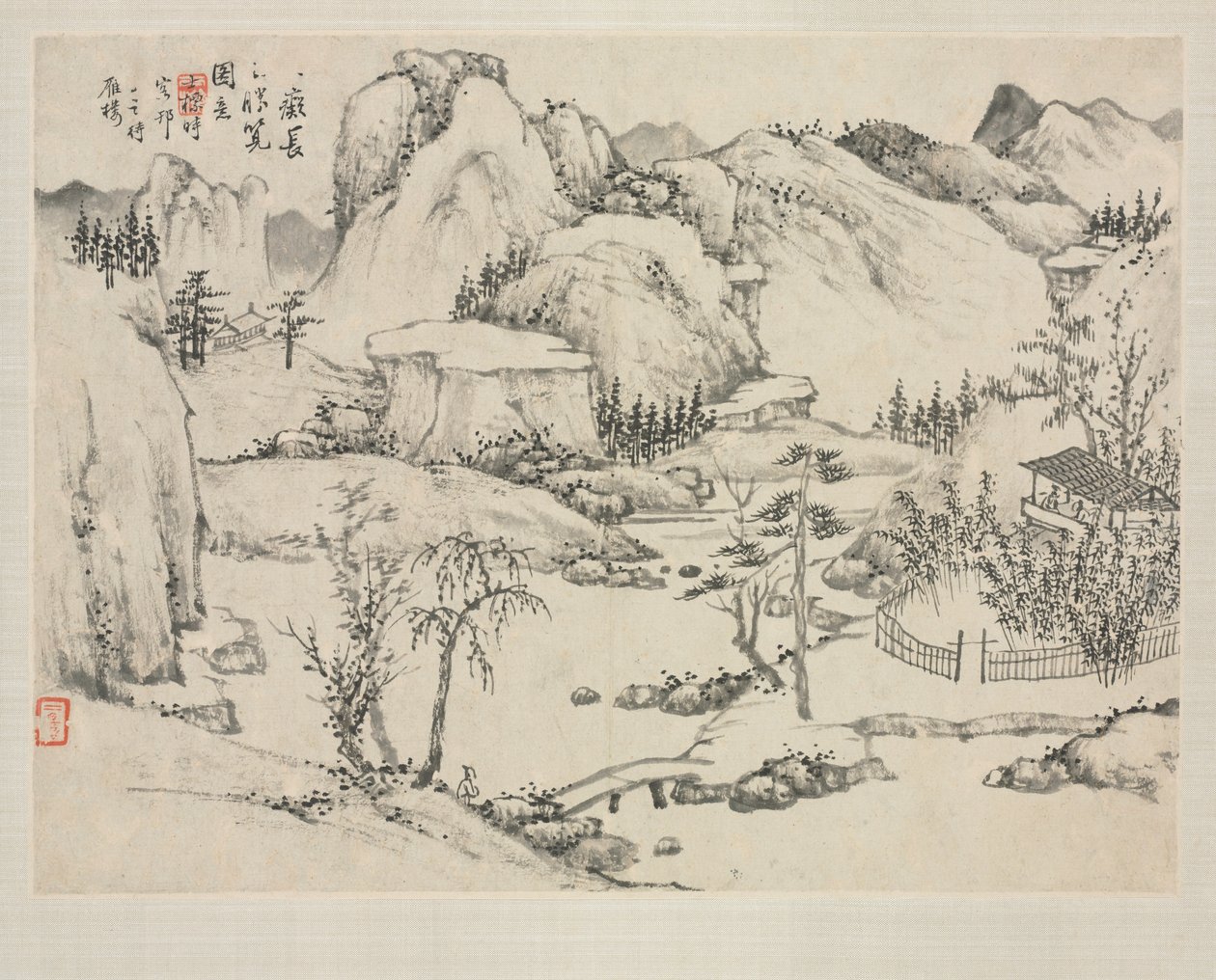 Álbum de paisajes en varios estilos: Paisaje del Monte Changbai después de Huang Gongwang, 1684 de Zha Shibiao
