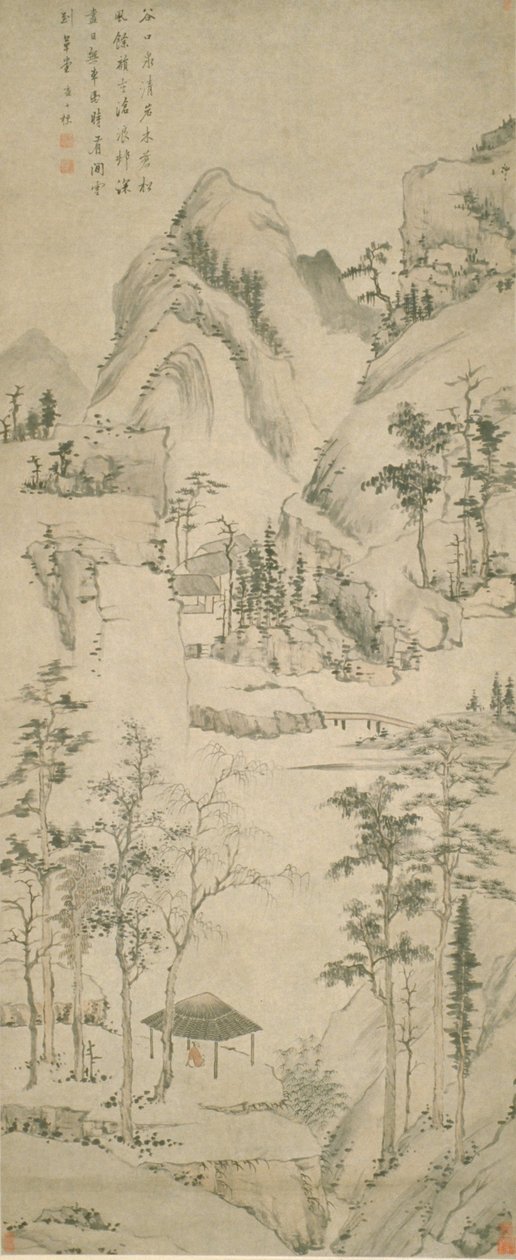 Paisaje con figura (tinta y color sobre papel) de Zha Shibiao