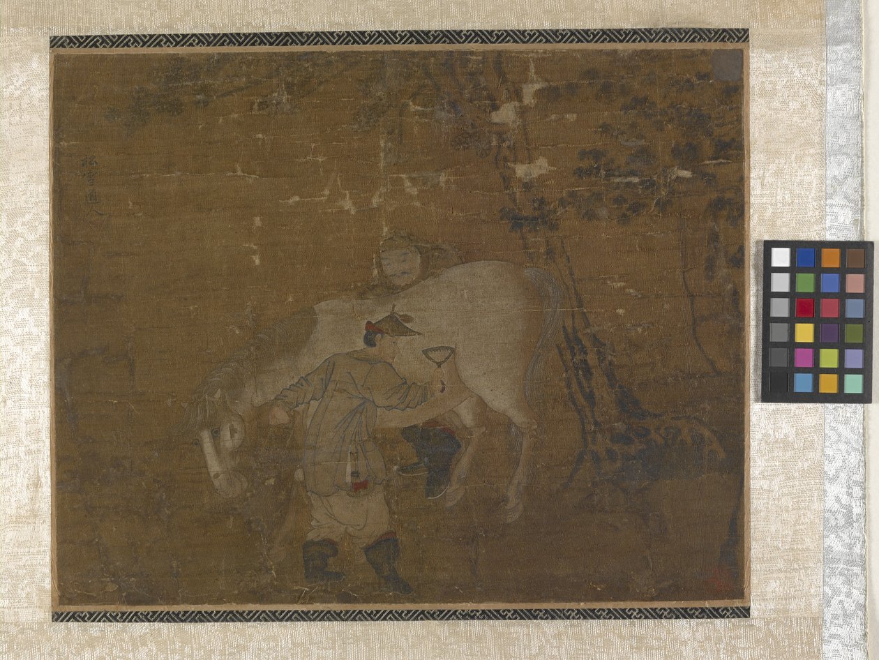 Grooms Combing White Horse (colores sobre seda) de Zhao Mengfu Chao Meng Fu or