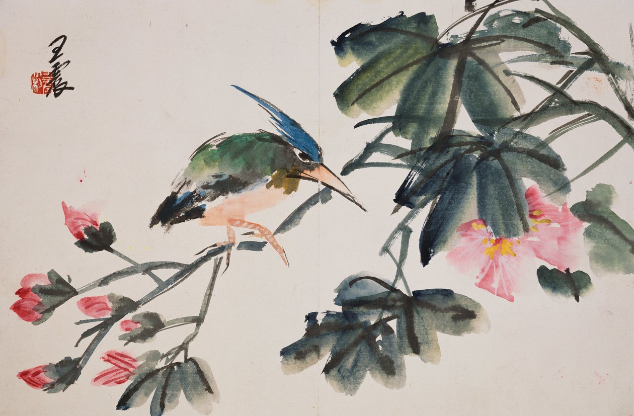 Hoja de un álbum de pinturas de flores y aves de Zhen Wang