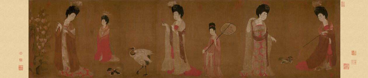 Damas de la corte con tocados florales de Zhou Fang