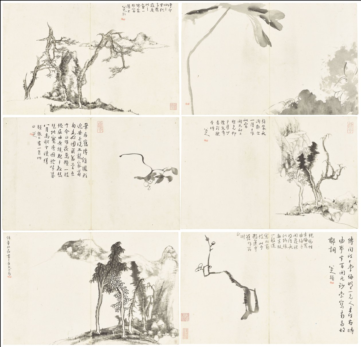 Paisajes y flores, álbum de seis hojas de Zhu da Bada Shanren