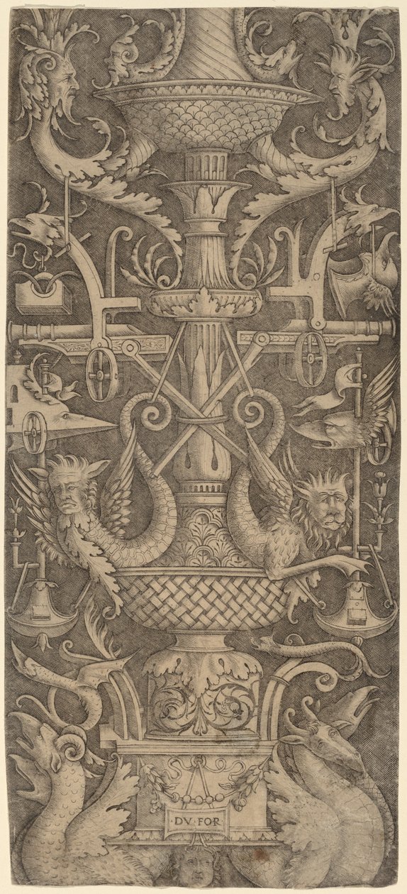 Panel ornamental con dragones, máscaras e instrumentos de guerra, c. 1505 de Zoan Andrea