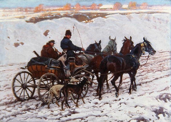 Carro de caballos (óleo sobre lienzo) de Zygmunt Rozwadowski