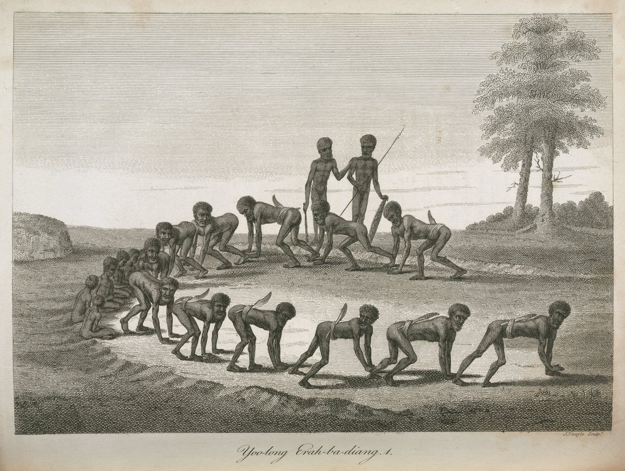Hombres aborígenes imitando perros, Australia de Frederick (attr. to) Barnard