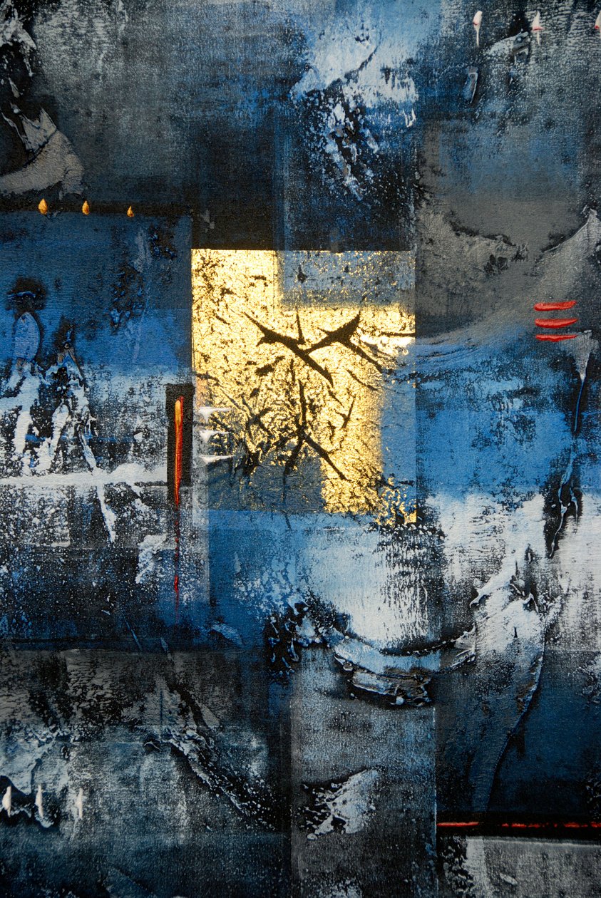 Arte abstracto; pintura en colores dorado; azul; negro y gris; Ubud; Bali; Indonesia; Sudeste Asiático; Asia de Frederick (attr. to) Barnard