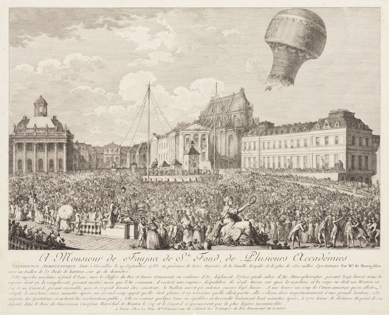 Ascenso de un globo Montgolfier en Versalles de Frederick (attr. to) Barnard