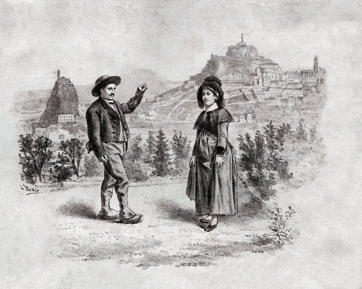 Auvergnats bailando el relleno en Puy en Velay, Francia. circa 1900 (grabado) de . .