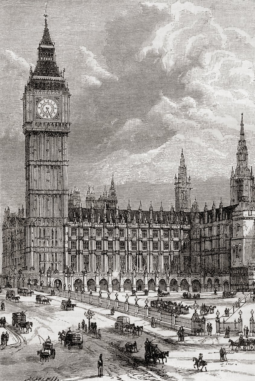 Big Ben y las Casas del Parlamento, Londres, Inglaterra, visto aquí en el siglo XIX. de . .