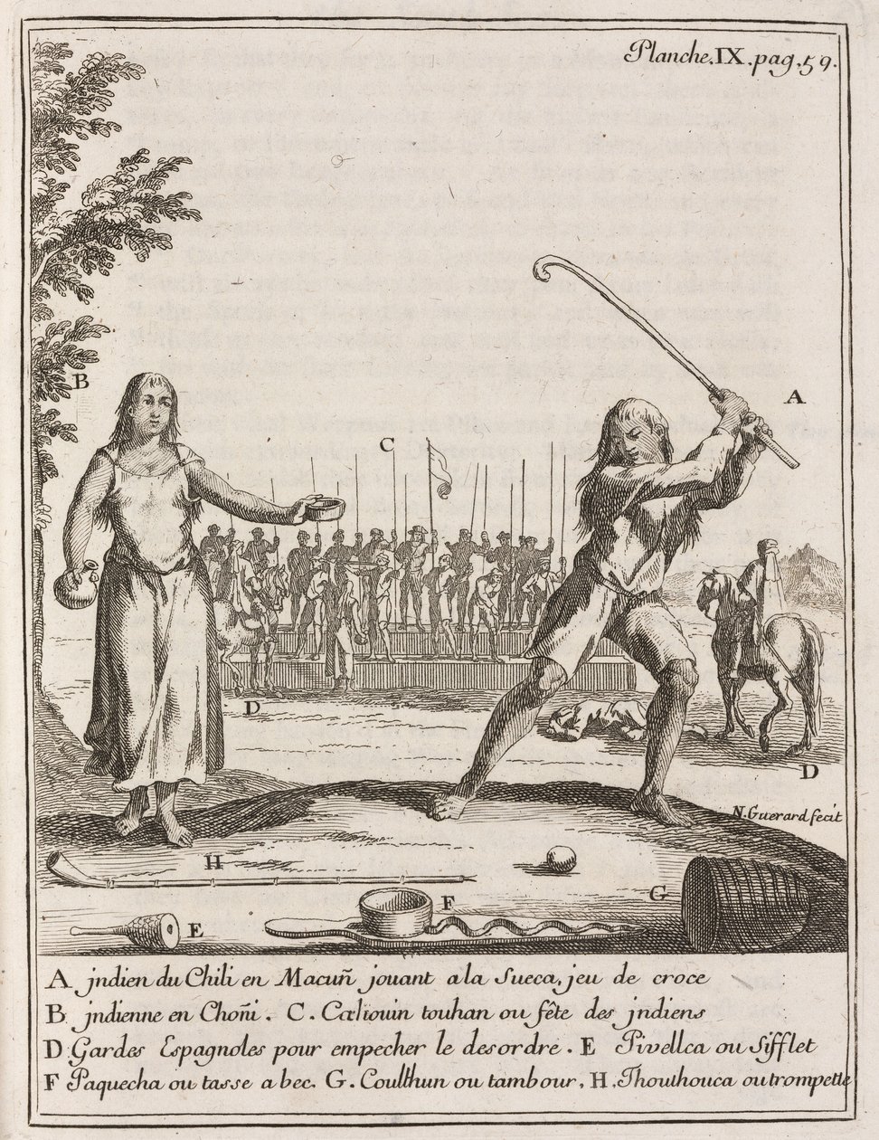 Indio chileno jugando a un tipo de hockey de Frederick (attr. to) Barnard