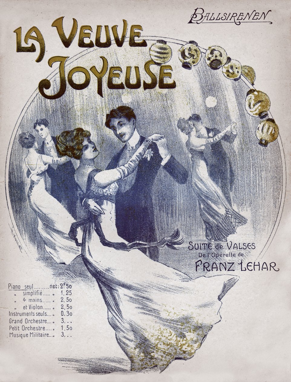 Parejas bailando el vals Ballsirenen. circa 1910 (Ilustración) de . .