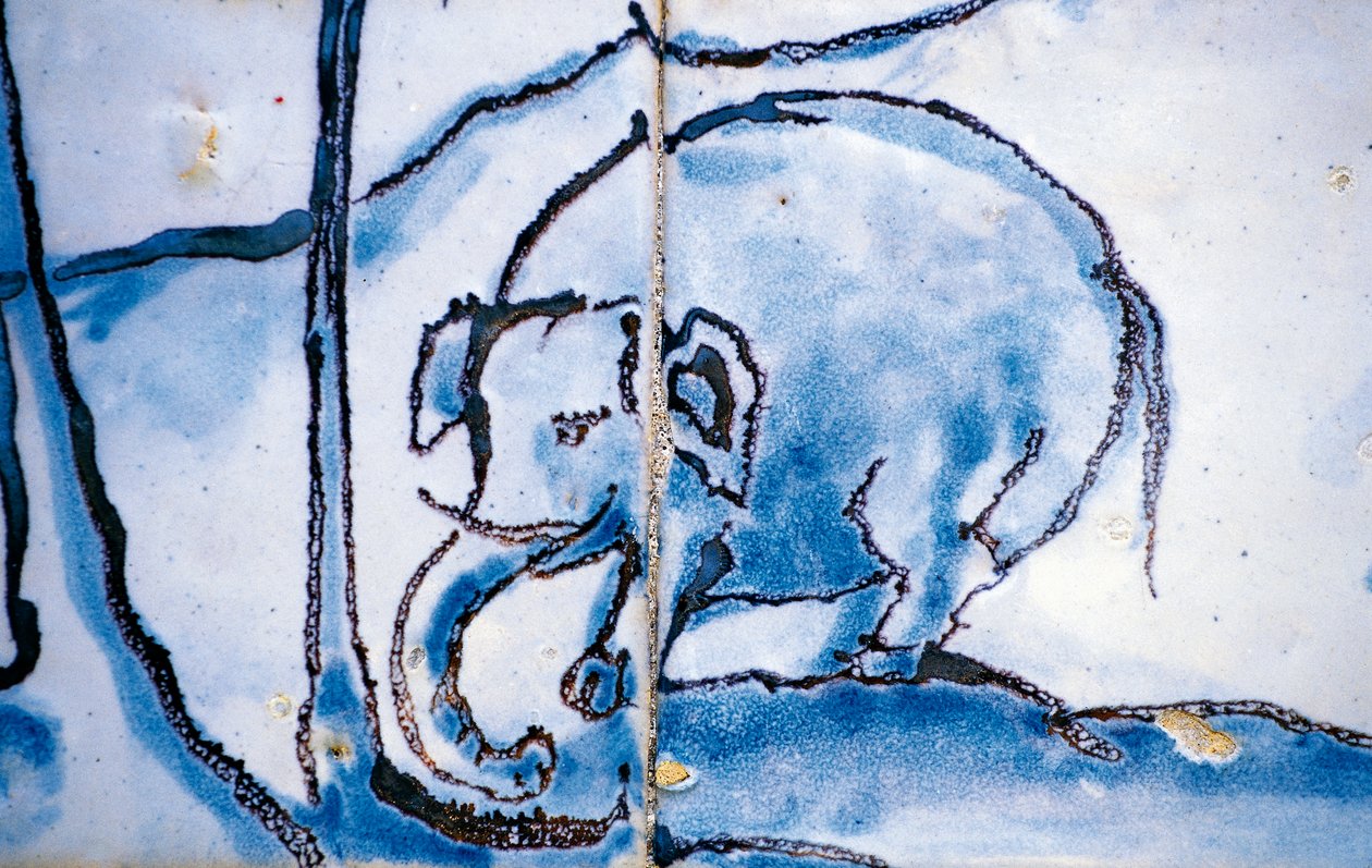 Elefante, azulejos, Palacio de los Marqueses de Fronteira, Lisboa, Portugal, detalle de Georg Carl Heinrich Dollmann