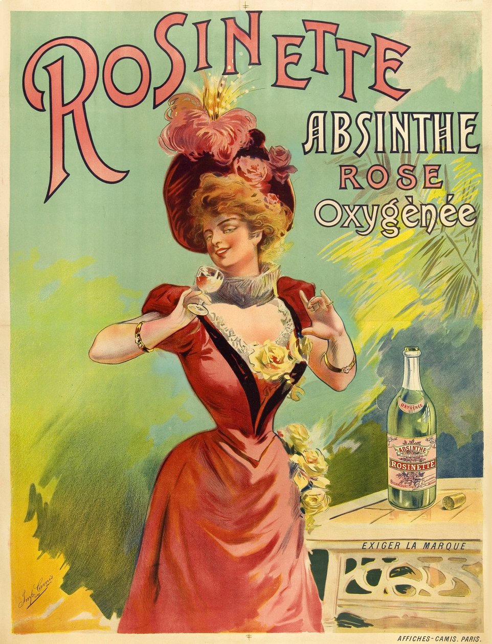 Mujer elegante vestida a la moda Belle Époque degustando un vaso de absenta de Frederick (attr. to) Barnard