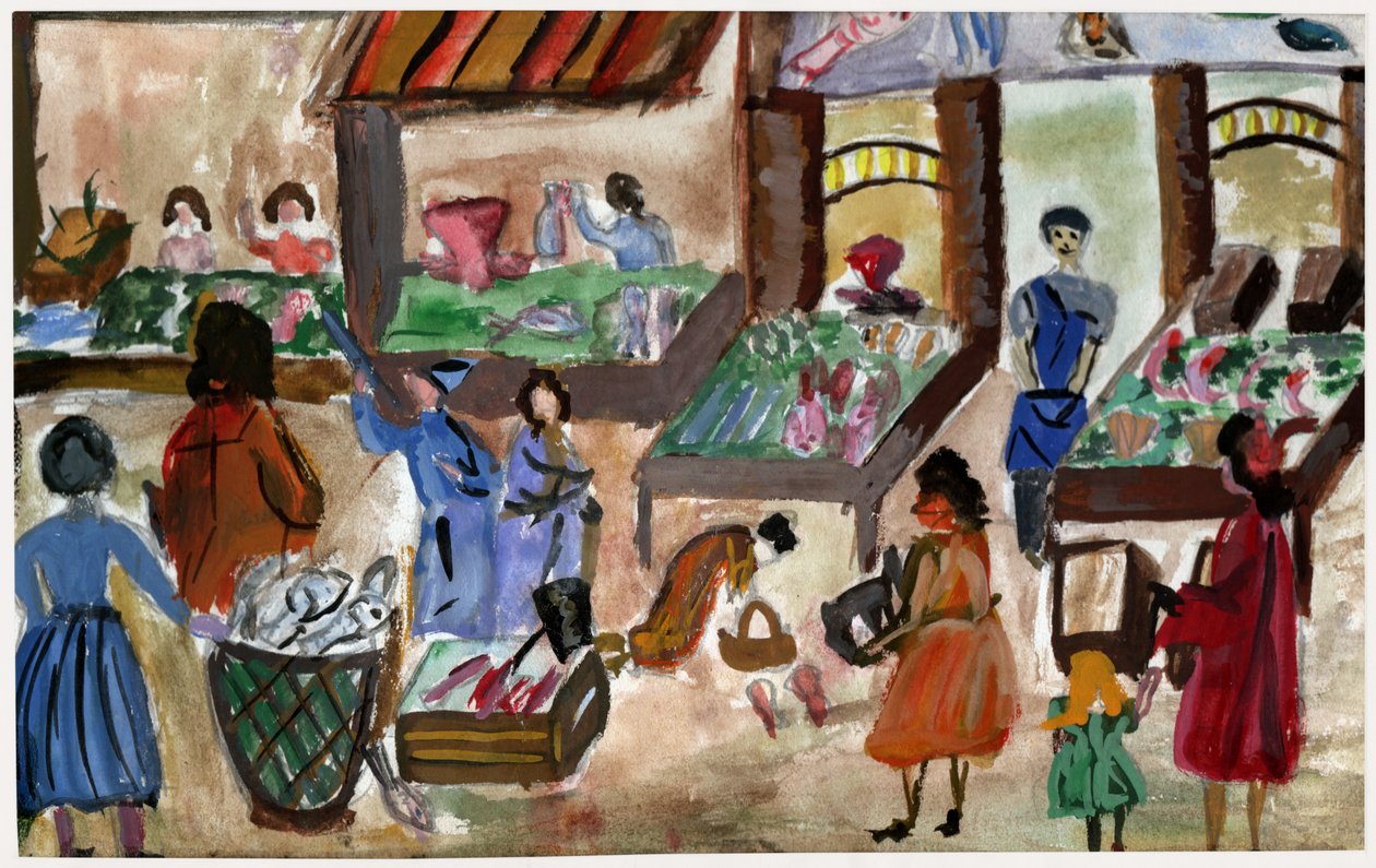 Mercado de alimentos en Francia, ca 1950 de . .
