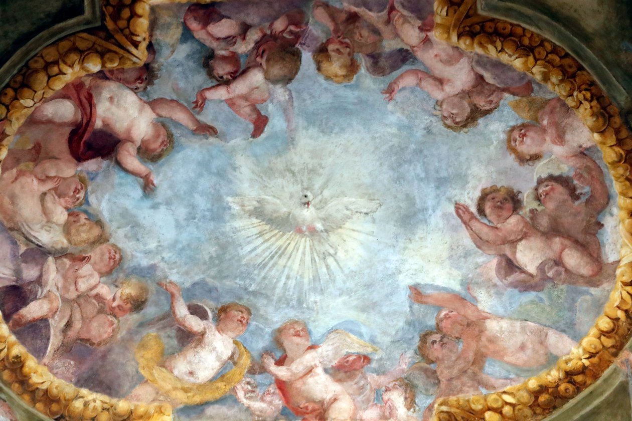 Espíritu Santo y ángeles. Fresco. Basílica de Santa Maria delle Vigne. Génova. Italia. de . .