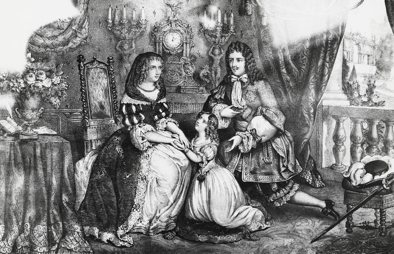 El rey Luis XIV y su hija suplicando a la duquesa Louise de La Valliere que no se retire al convento de Georg Carl Heinrich Dollmann