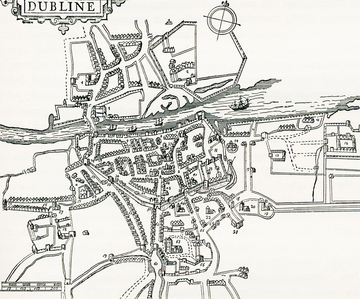 Mapa de Dublín, Irlanda en 1610, de Our Own Country publicado en 1898 de Ferdinand Georg Waldmuller