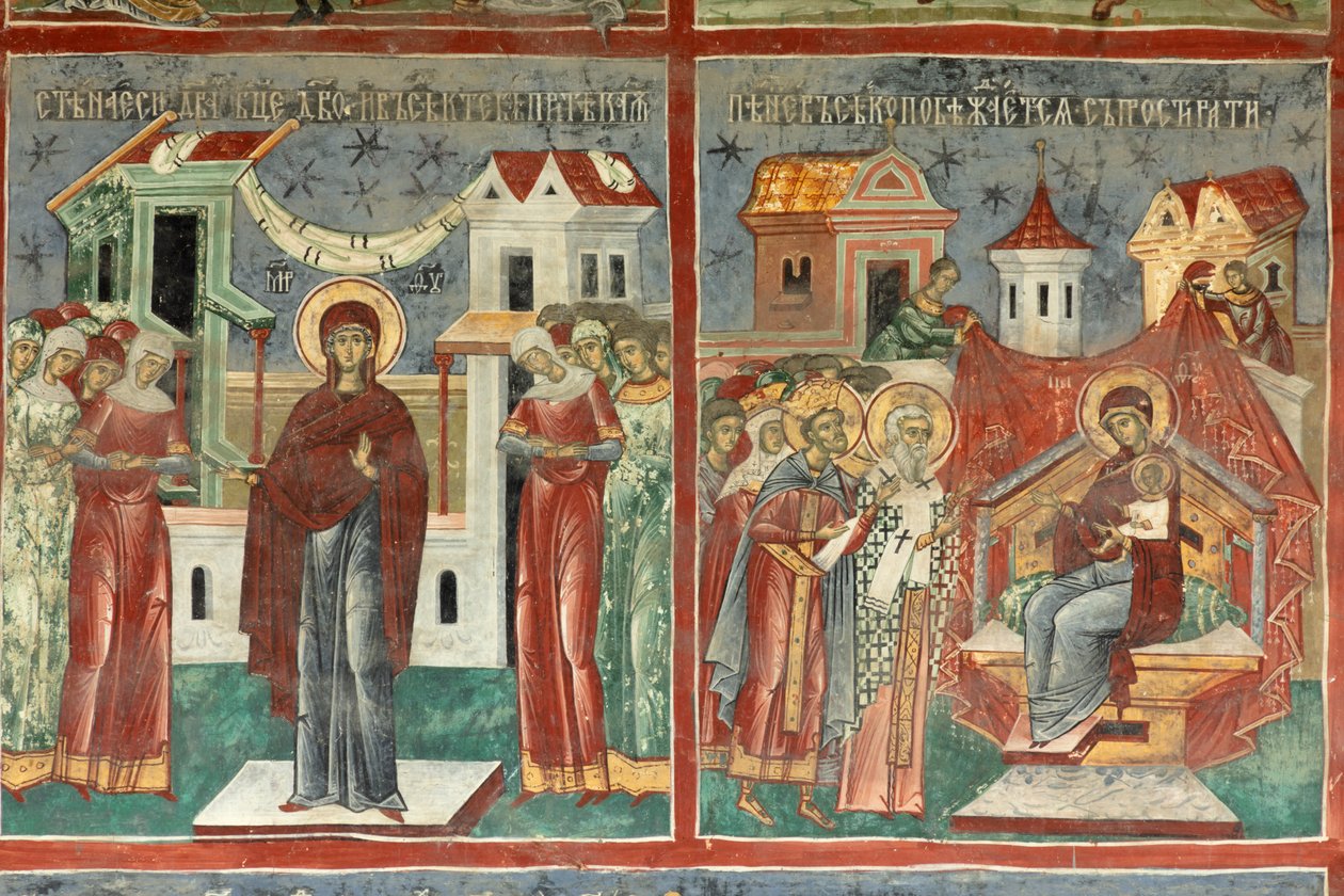 Monasterio (manastirea Sucevita). La iglesia. Exterior. La pared sur. Pintura mural de . .