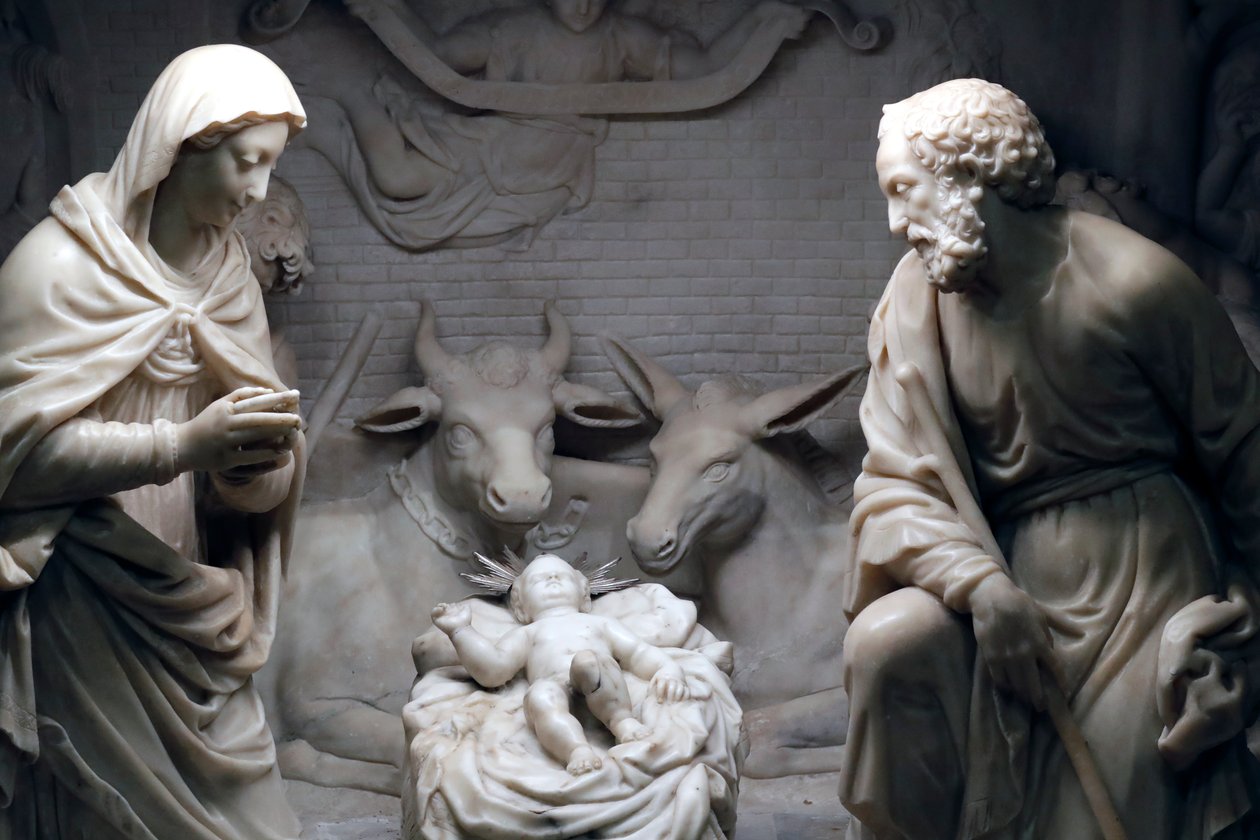 Escena de la Natividad. Escultura. Iglesia de San Donato. Génova. Italia. de . .