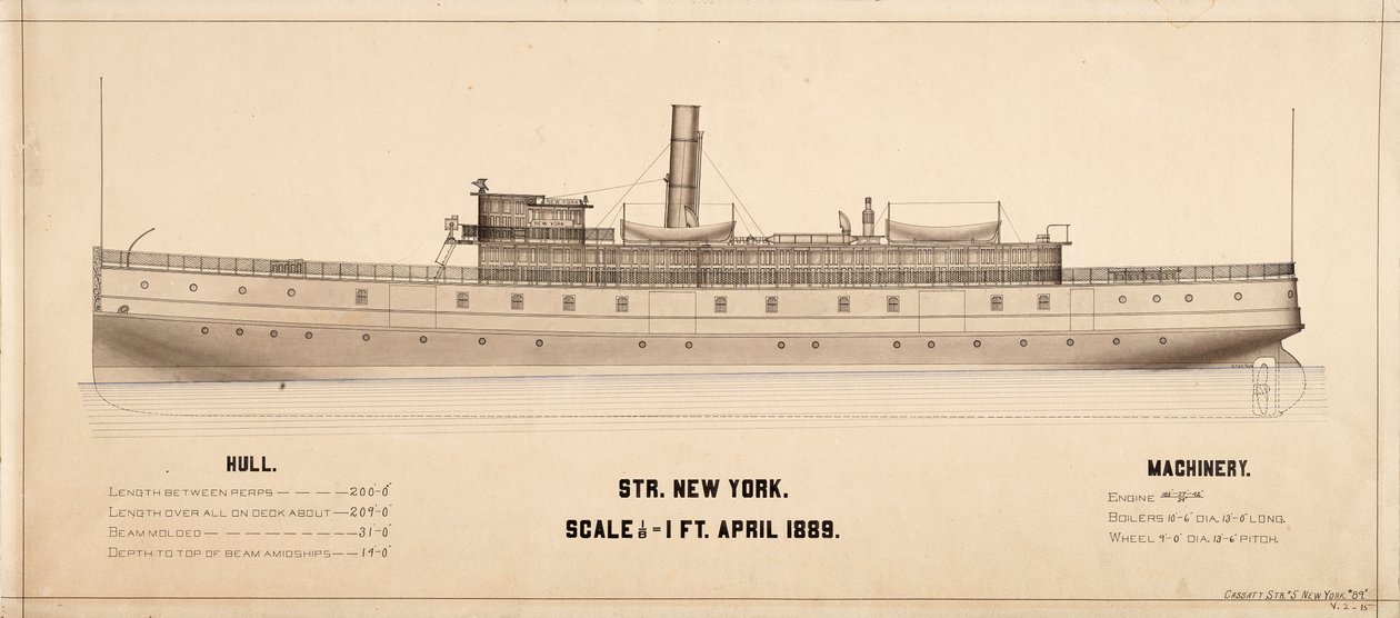 Planes del barco de vapor Nueva York (1889) de . .