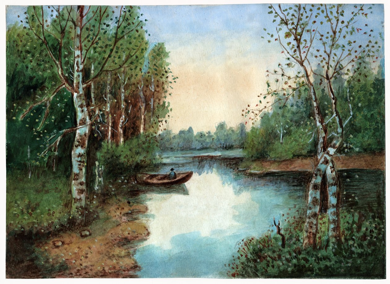 Estanque con un bote, ca 1930 de . .