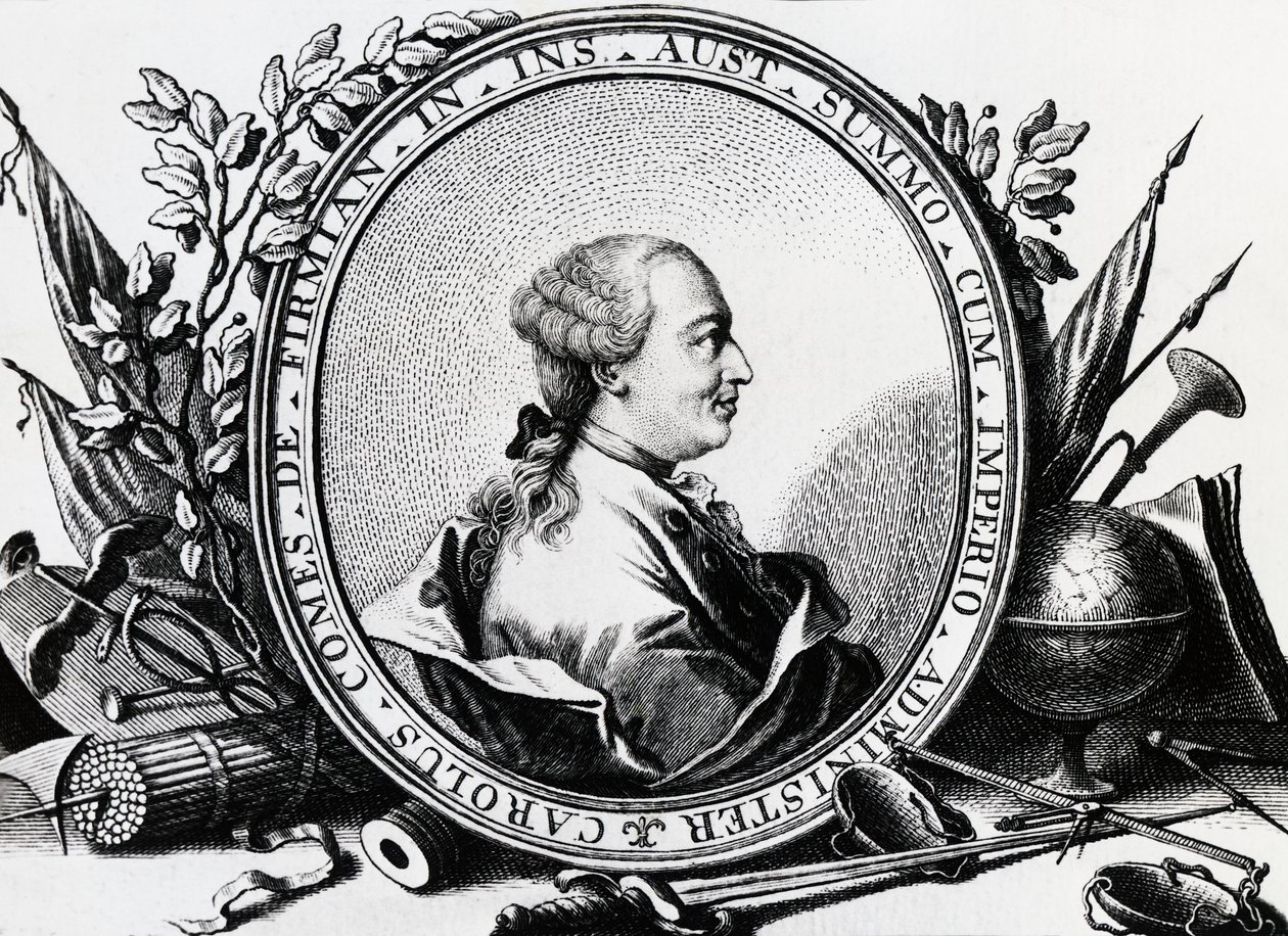 Retrato de Karl Joseph von Firmian (1716-1782), político austriaco, grabado de William Walcutt