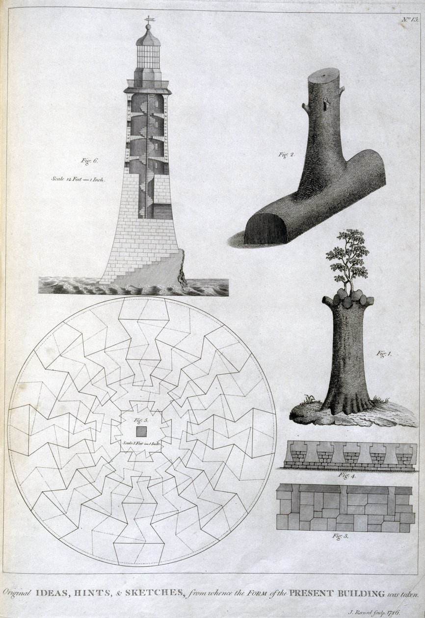 Bocetos preliminares del faro de Eddystone de Smeaton, c 1756 de Ferdinand Georg Waldmuller