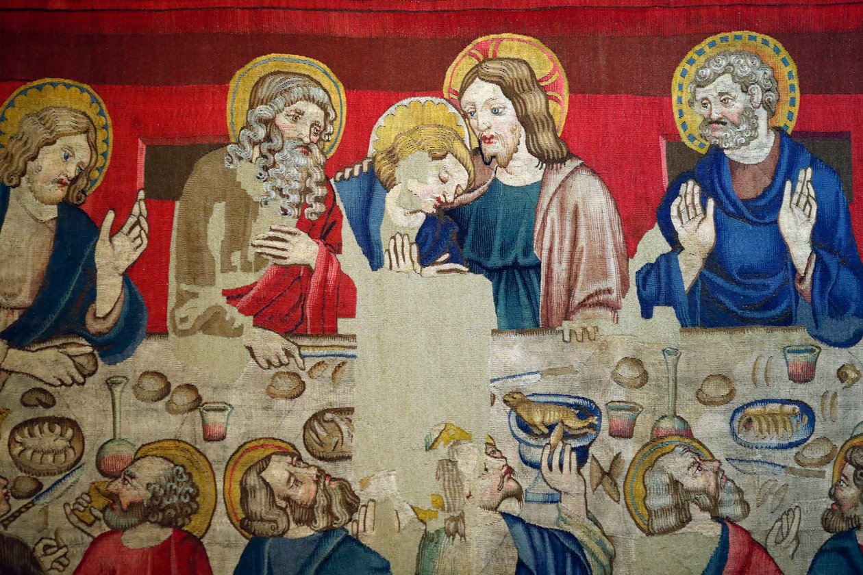 Museo de San Marcos. Tapiz de lana con episodios de la Pasión de Cristo. La última cena. de . .