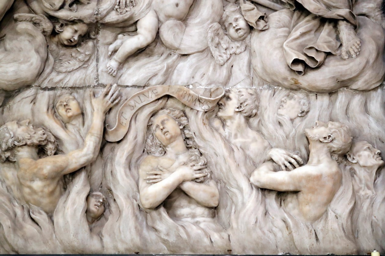 Basílica de Santa Maria delle Vigne. El Juicio Final, el infierno. Escultura. Génova. Italia. de . .