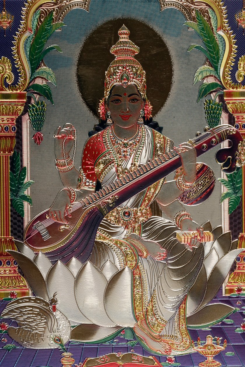 Saraswati: la diosa hindú del conocimiento, la música, el arte, el habla, la sabiduría y el aprendizaje de . .