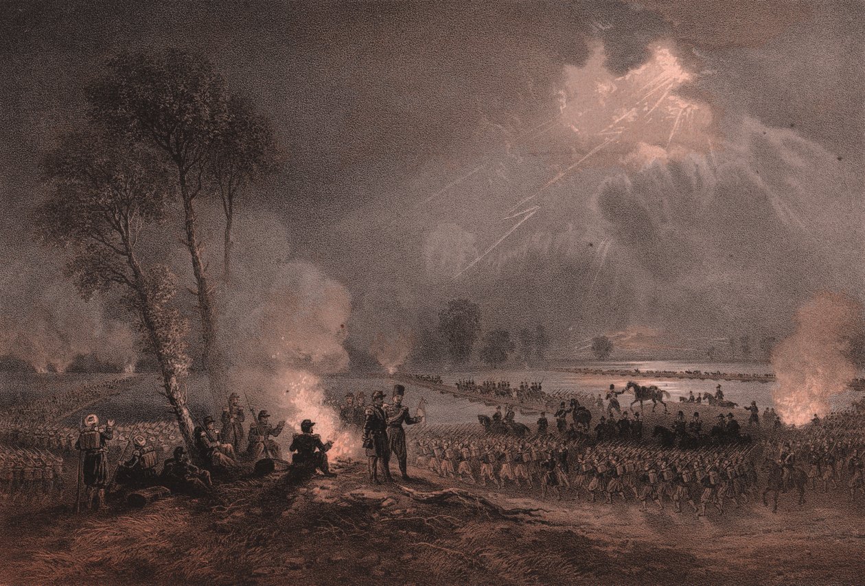 Segundo Cuerpo del Ejército Francés del General Mac-Mahon cruza el Ticino en Turbigo, Lombardía de William Walcutt