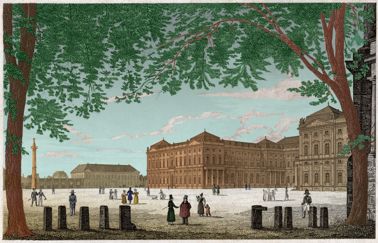 La residencia de Wurzburgo, castillo de los Príncipes Obispos en Baviera. ca. 1850 (grabado) de . .