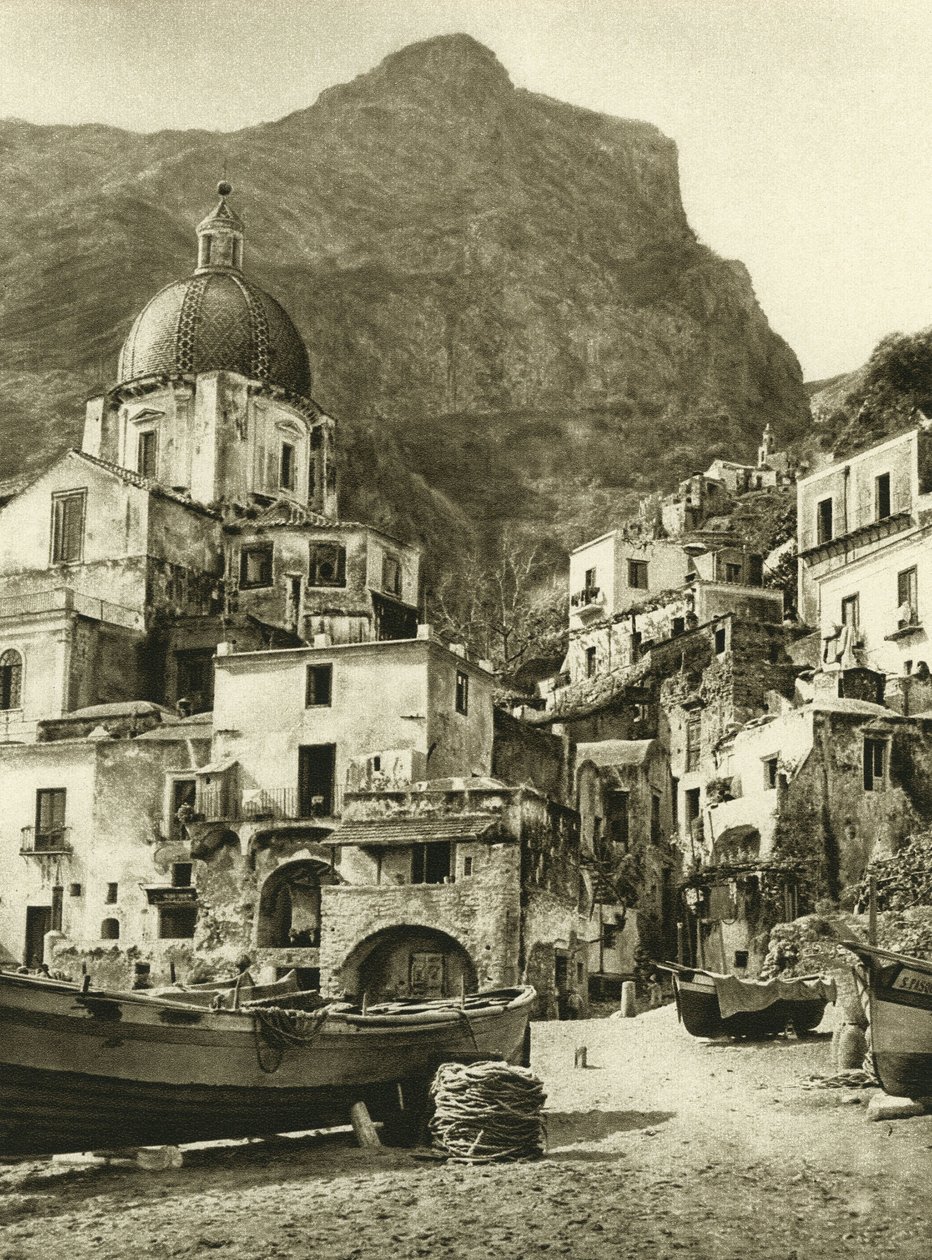 El pueblo de los pescadores de Positano, en la costa de Amalfi cerca de Nápoles de Ferdinand Georg Waldmuller