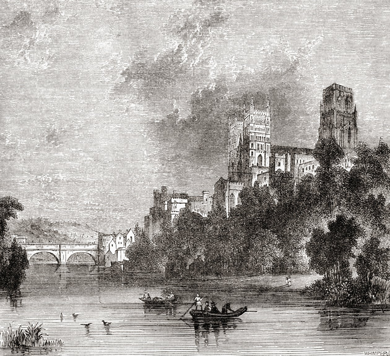 Vista de Durham y la Catedral, vista desde el río Wear, Durham, Inglaterra de . .
