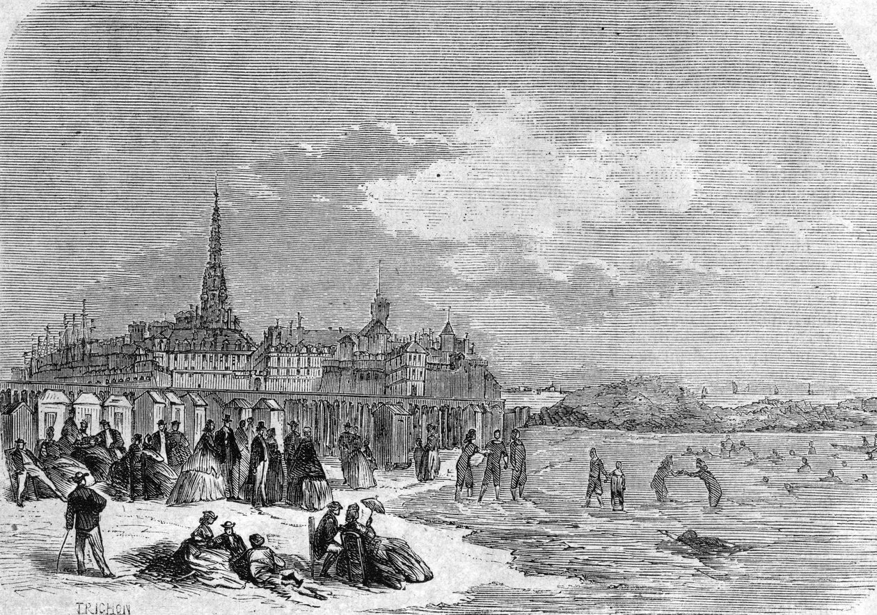 Vista de bañistas en la playa de Saint Malo de . .