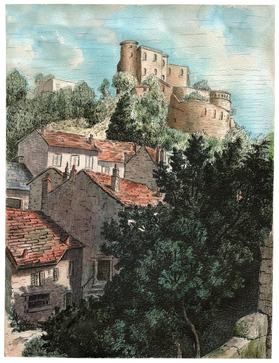 Pueblo con un castillo de . .