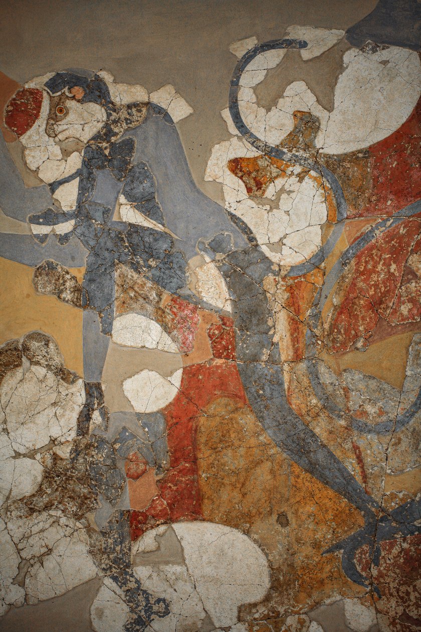 Pintura mural de los monos azules de Akrotiri. Santorini. 2019 (foto) de . .
