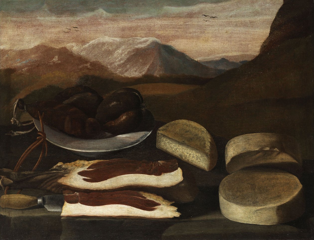 Bodegón con chorizo, jamón y queso de Anonymous