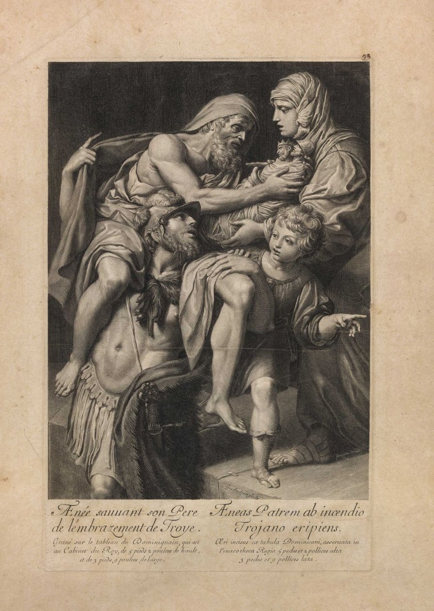 Eneas salvando a su padre Anquises del incendio de Troya de Domenichino